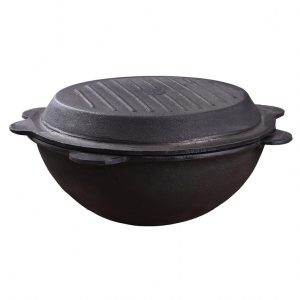 CEAUN DIN FONTĂ 8LITRI UZBEC (FUND PLAT) CU CAPAC-TIGAIE