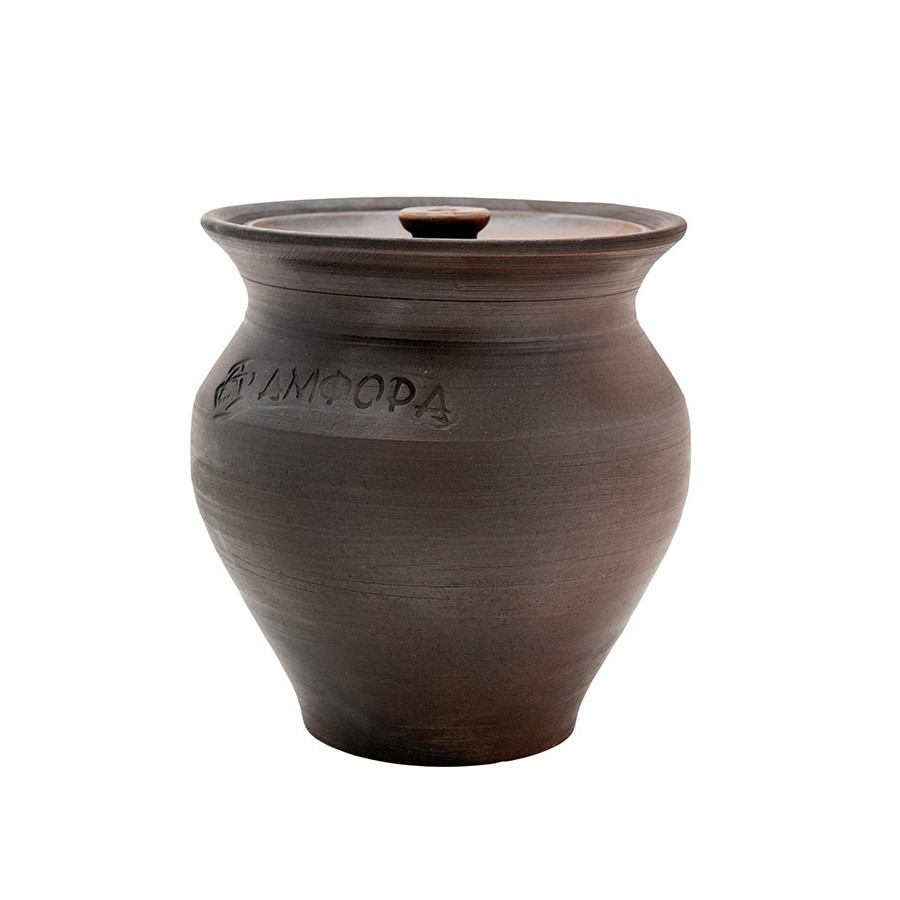Oală ceramică 2l cu capac pentru înăbușire în tandoor în proces de răcire cu efectul „sobei rusești”