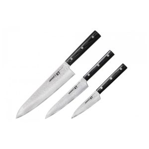 SAMURA SET CUIT DAMASCUS BUCATAR SEF 3BUC OTEL DAMASC 67 STRATURI HRC-61