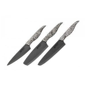 SAMURA SET CUȚIT INCA LAMA ZIRCONIA CERAMIC NEGRU 3BUC HRC89