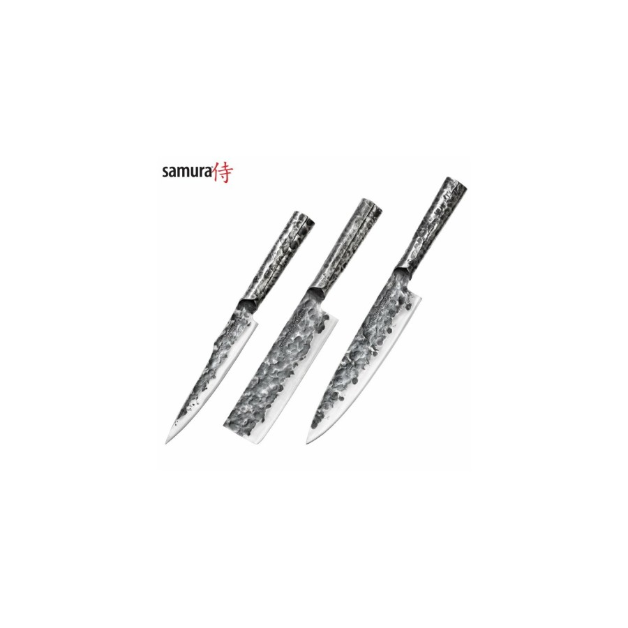 SAMURA SET CUȚIT METEORA UNIVERSAL 3BUC VG-10 Hammered Damascus steel HRC-61